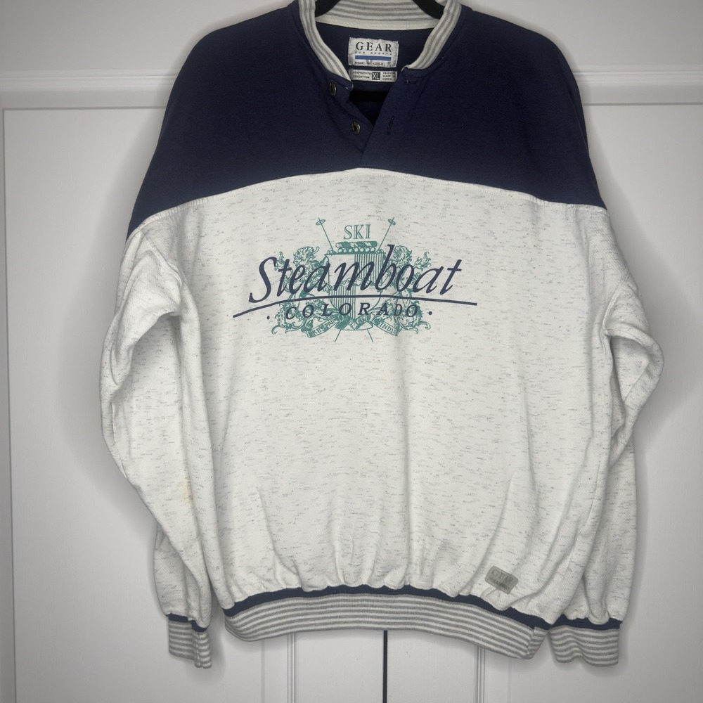 Vintage Gear For Sports Sweatshirt Mens XL White Steamboat Colorado Ski Snap